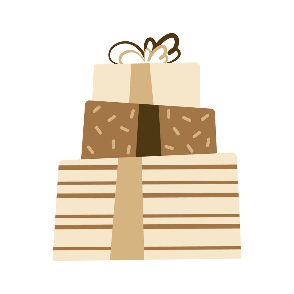 berg av hantverk gåva lådor för jul, ny år eller födelsedag. platt design element. vektor