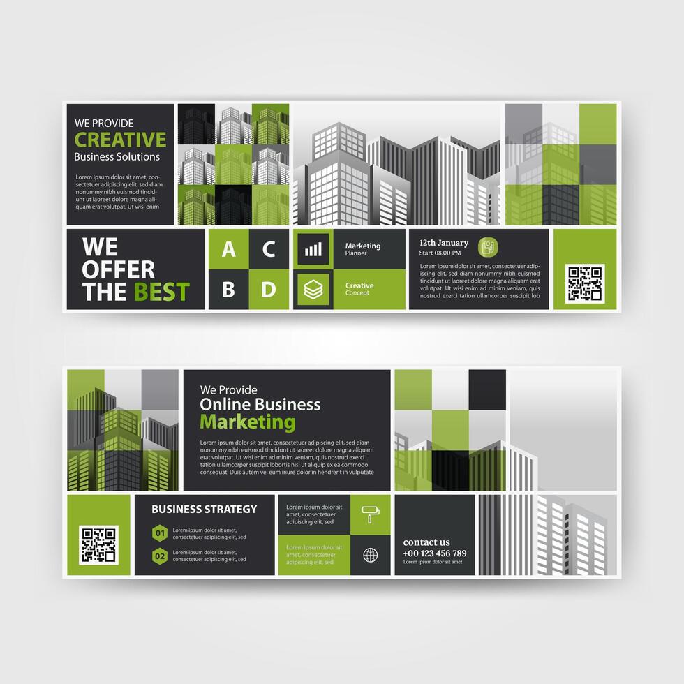 grön Färg abstrakt företags- företag baner mall, horisontell reklam företag baner layout mall för hemsida design. vektor