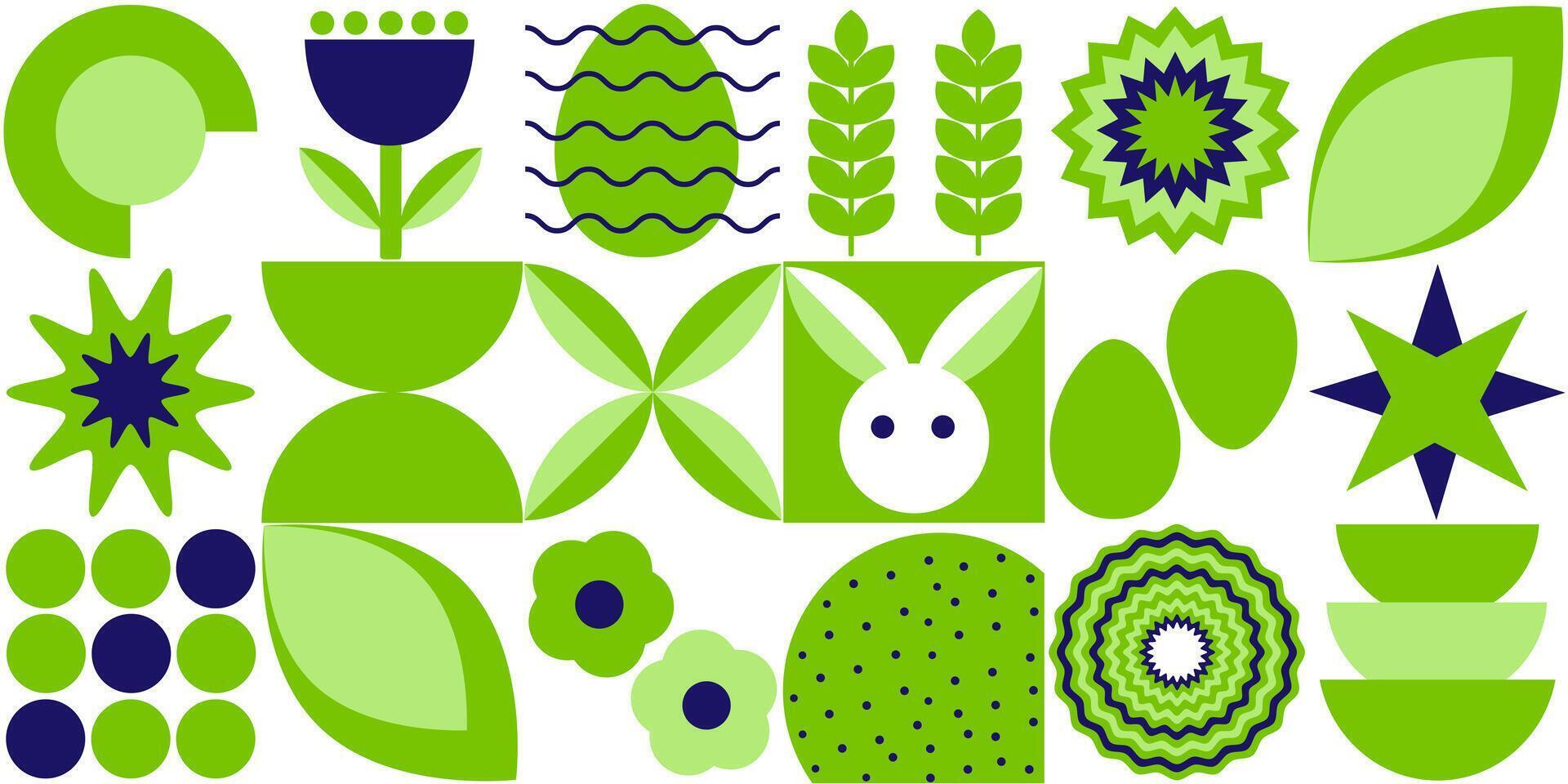 geometrisk abstrakt mönster. påsk, ägg, blommor, växter av enkel former. vektor illustration.