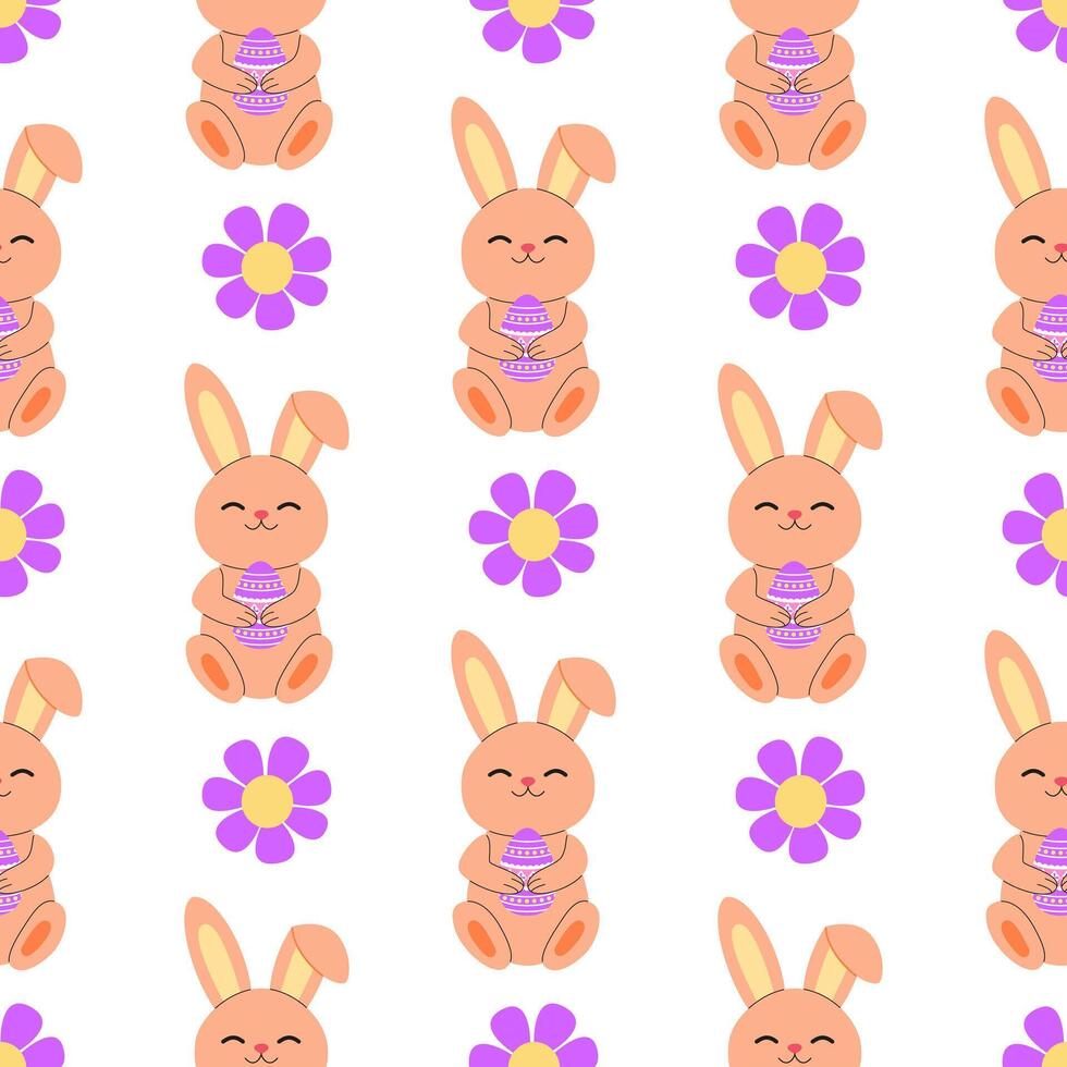 Ostern Hase mit Blumen nahtlos Muster. Frühling Blumen- Hintergrund, Hintergrund, Digital und Verpackung Papier. vektor