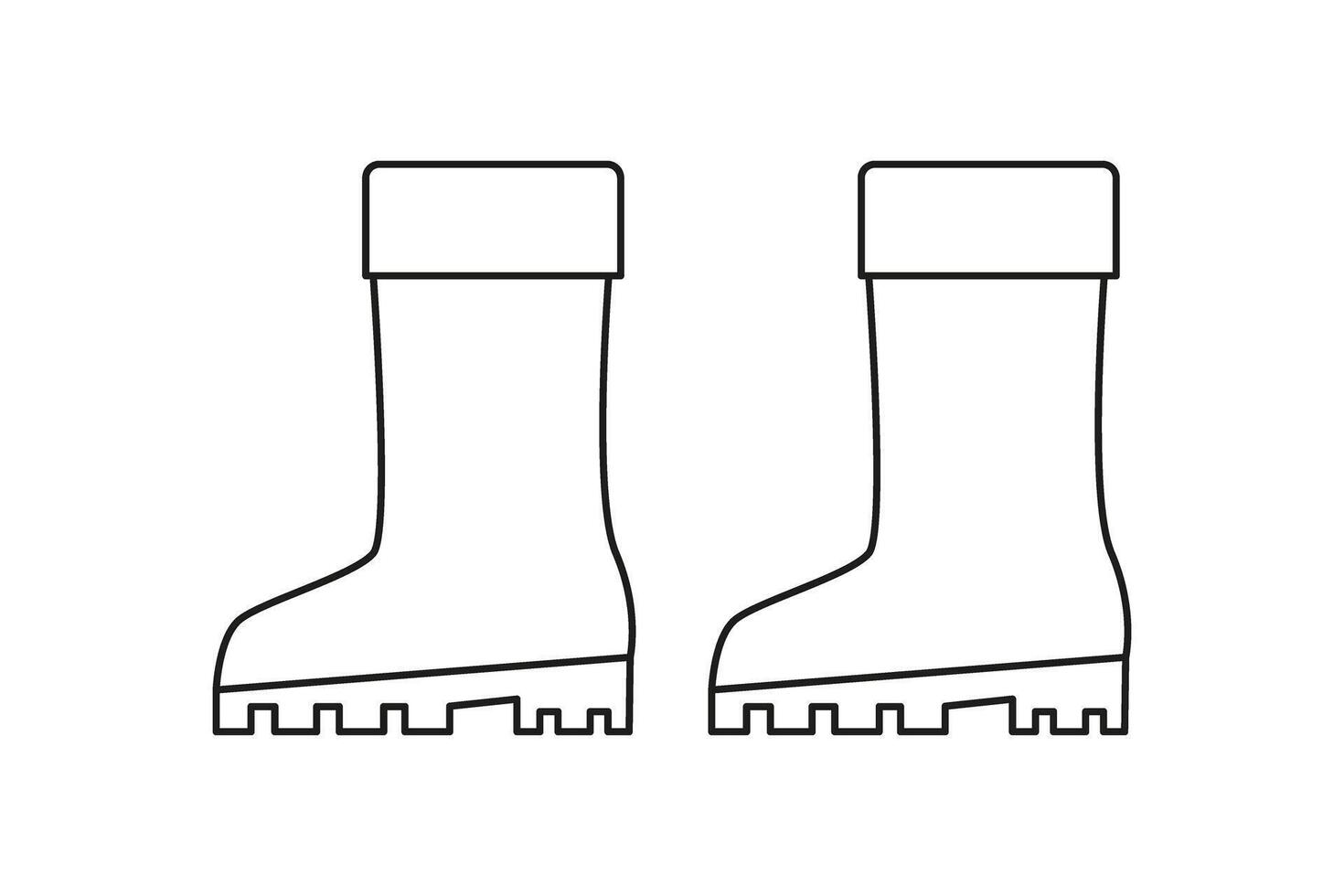 linear Gummi Stiefel Symbol. Gummistiefel, Schuhe schützen von Wasser, Regen. schwarz und Weiß. Kontur. Färbung Buchseite. vektor