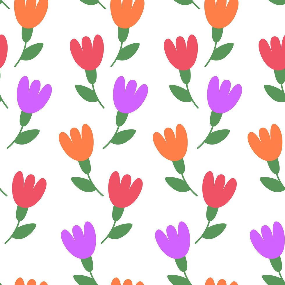 Frühling blühen Blumen- nahtlos Muster. Blumen mit Stiele. Sommer- Wiese. botanisch Hintergrund, Verpackung Papier. vektor