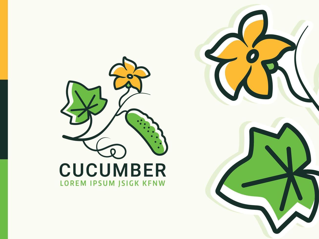 färsk grön gurka med en gul blomma vektor logotyp illustration