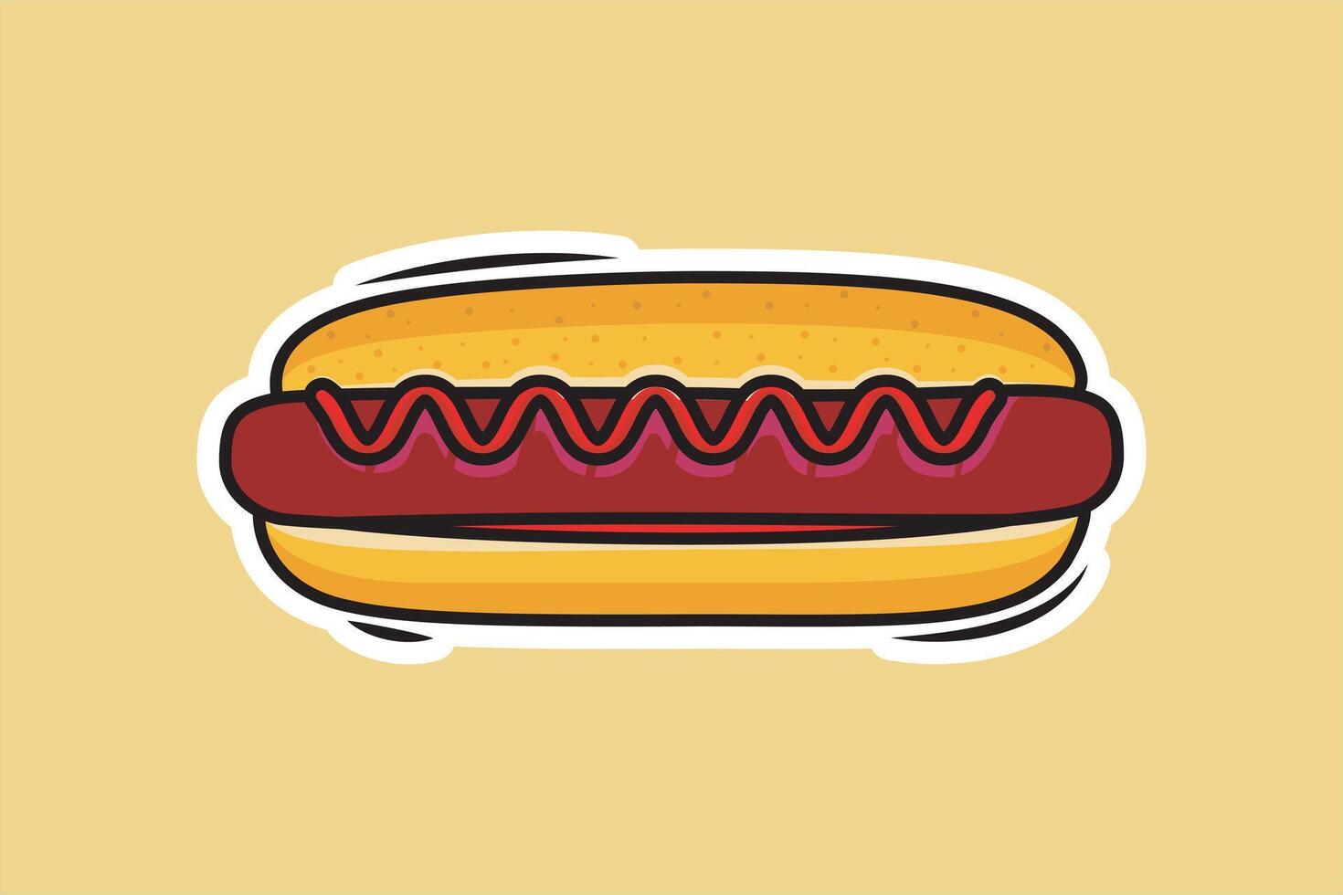 Hotdog schnell Essen Aufkleber Design Vektor Illustration. Essen Objekt Symbol Konzept. Essen Hotdog Aufkleber Design Logo mit Schatten.