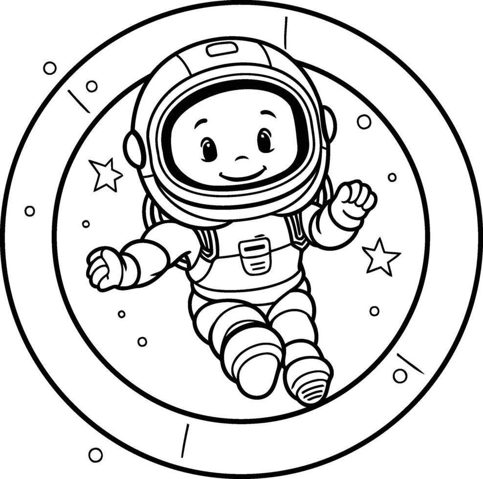 ai genererad färg bok för barn astronaut i de cirkel. vektor illustration.