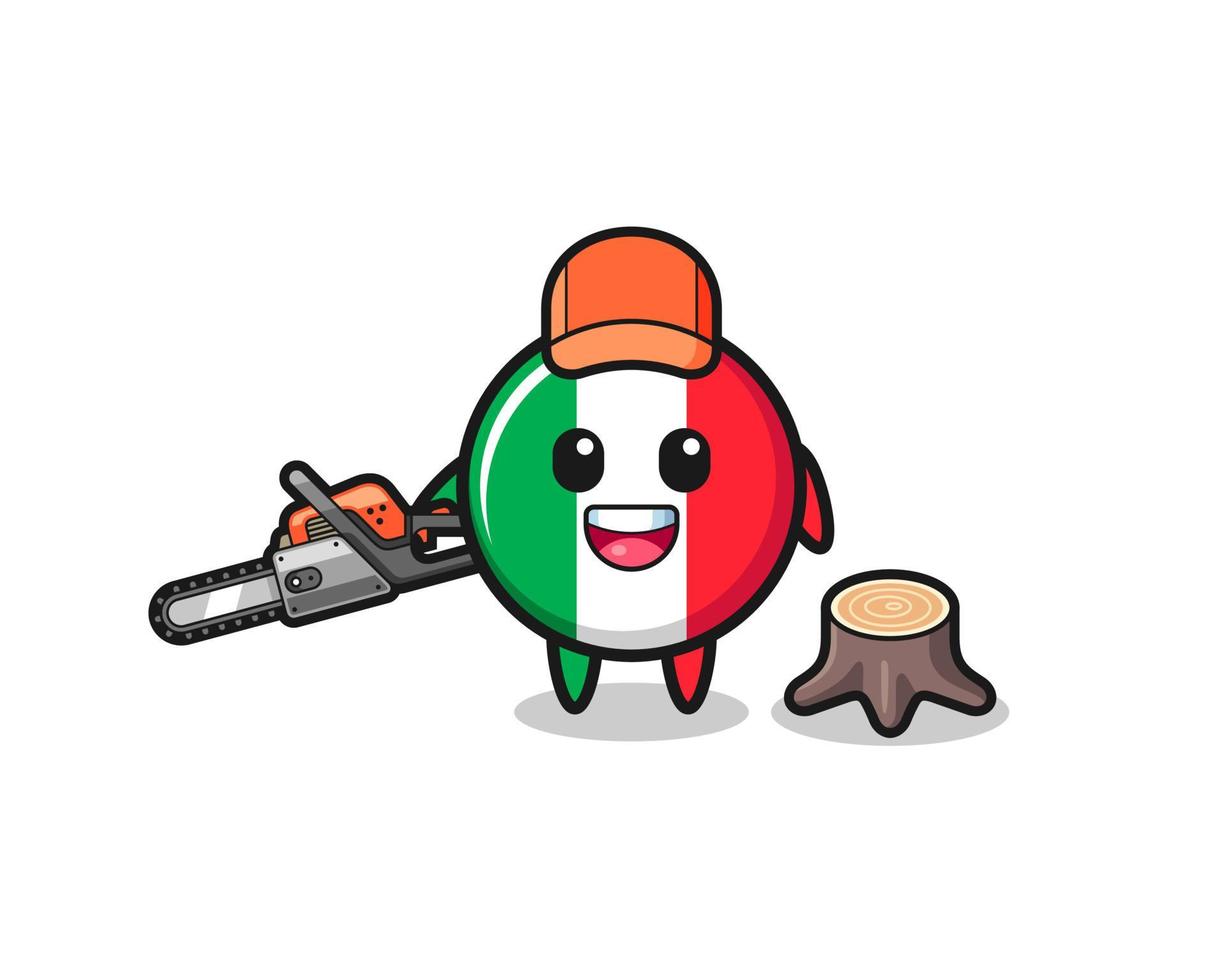 Italien Flagge Holzfäller Charakter hält eine Kettensäge vektor