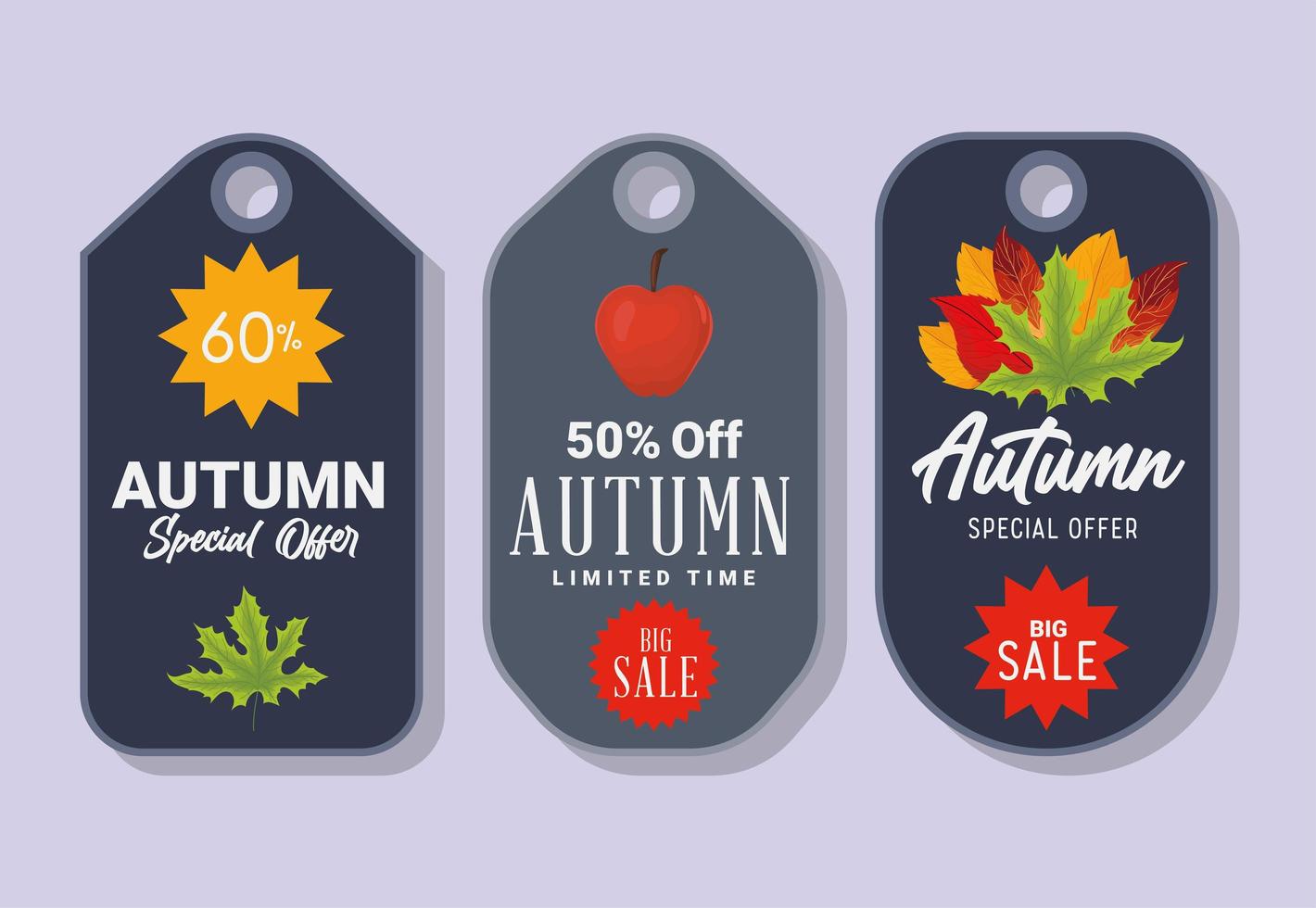 drei Herbst-Sale-Tags vektor