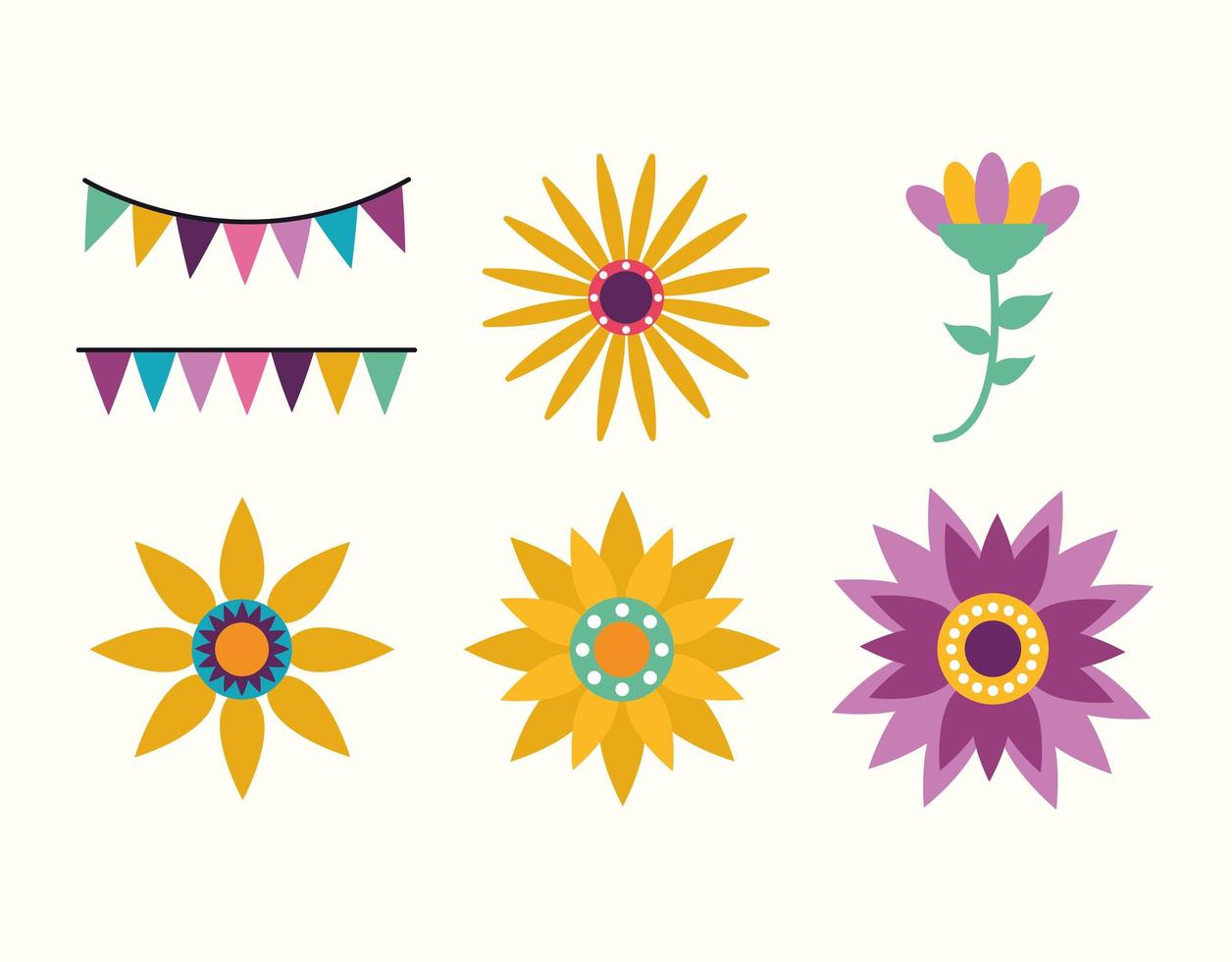 mexikanischer Banner-Wimpel und Blumen-Vektor-Design vektor