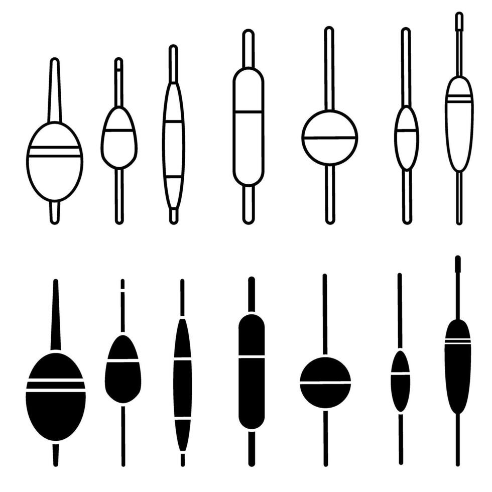 flyta ikon vektor uppsättning. fiske tackla illustration tecken samling. fiske symbol eller logotyp.