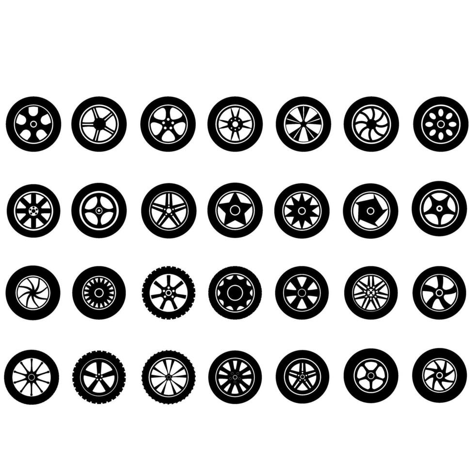 Auto Rad Symbol Vektor Satz. Rad Illustration Zeichen Sammlung. Reifen Bedienung Symbol oder Logo.