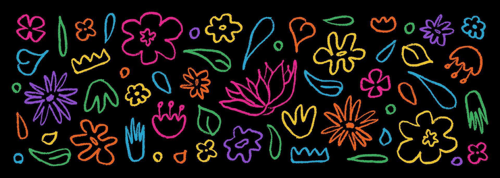 hand dragen uppsättning i Färg borsta linjär blommor. abstrakt modern bakgrund med växter vektor