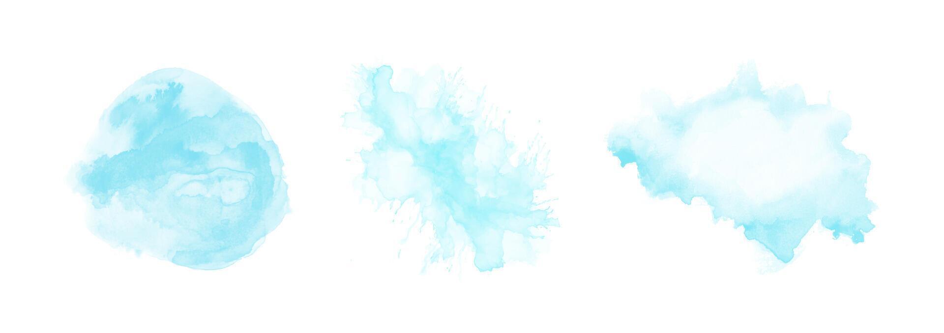 abstrakt mönster med blå vattenfärg moln på vit bakgrund. cyan vattenfärg vatten fräck stänk textur. uppsättning av vektor pastell Färg måla fläck. blå vattenfärg bakgrund