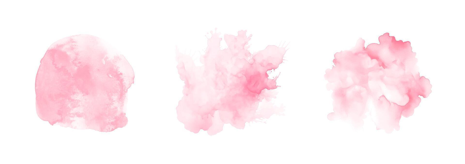 abstrakt rosa vattenfärg vatten stänk uppsättning på en vit bakgrund. vektor vattenfärg textur i reste sig Färg. bläck måla borsta fläck. rosa mjuk ljus utplåna. vattenfärg pastell stänk