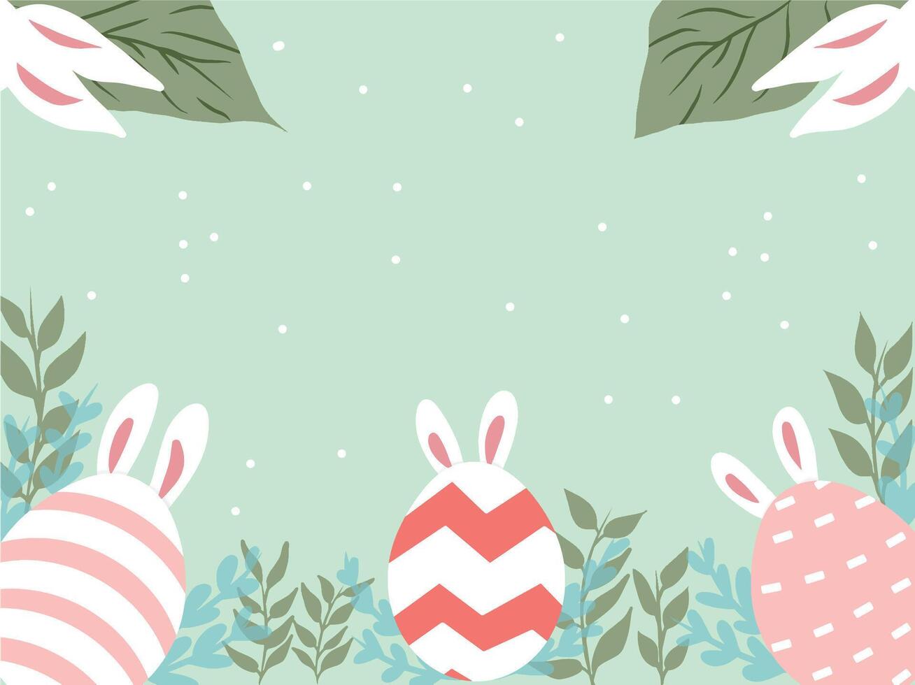 süß Hase Ei Ostern Illustration Vektor mit Grün Hintergrund und Blumen- Rahmen