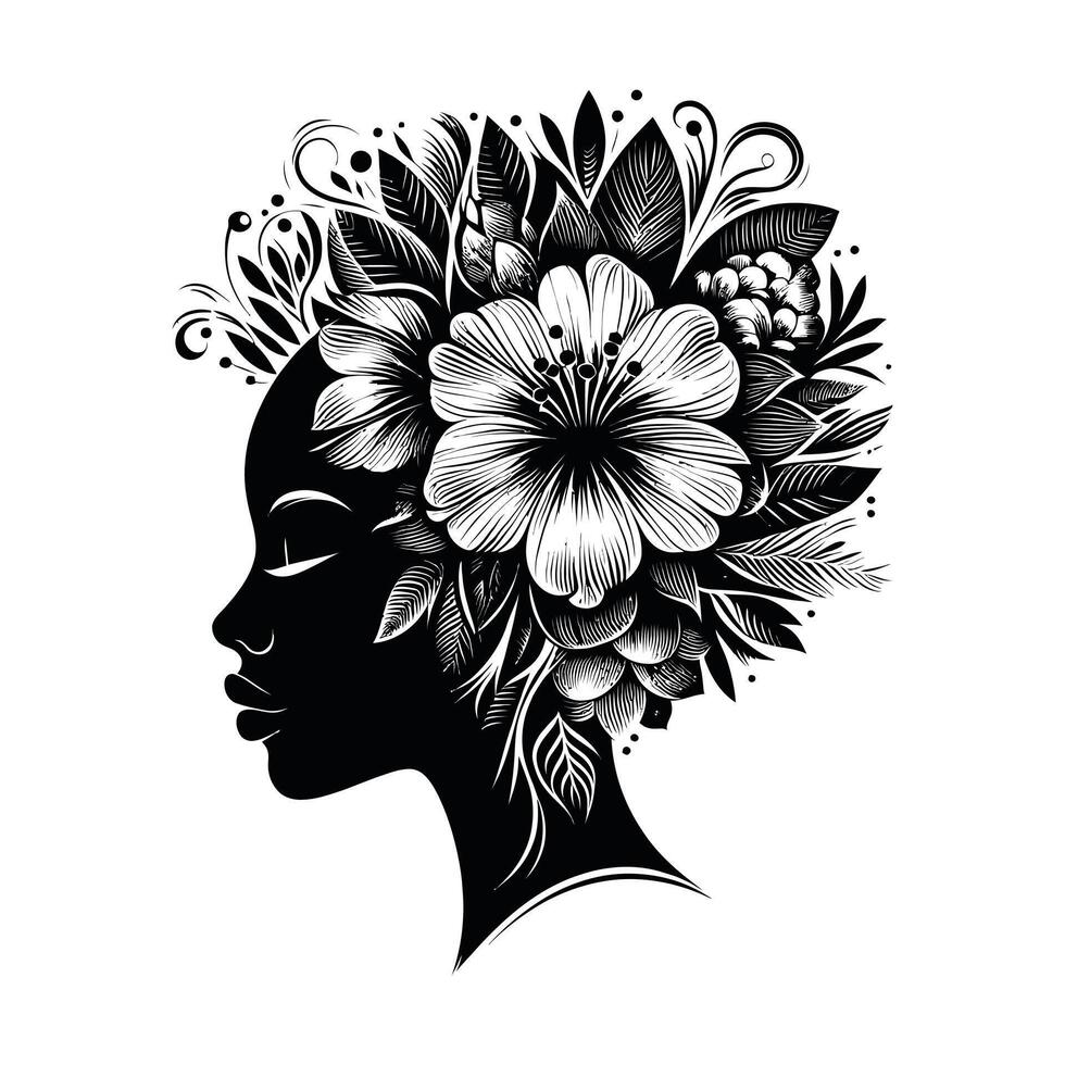 ein schön Vektor Illustration von ein Frau Kopf Silhouette mit ein Blume innen.