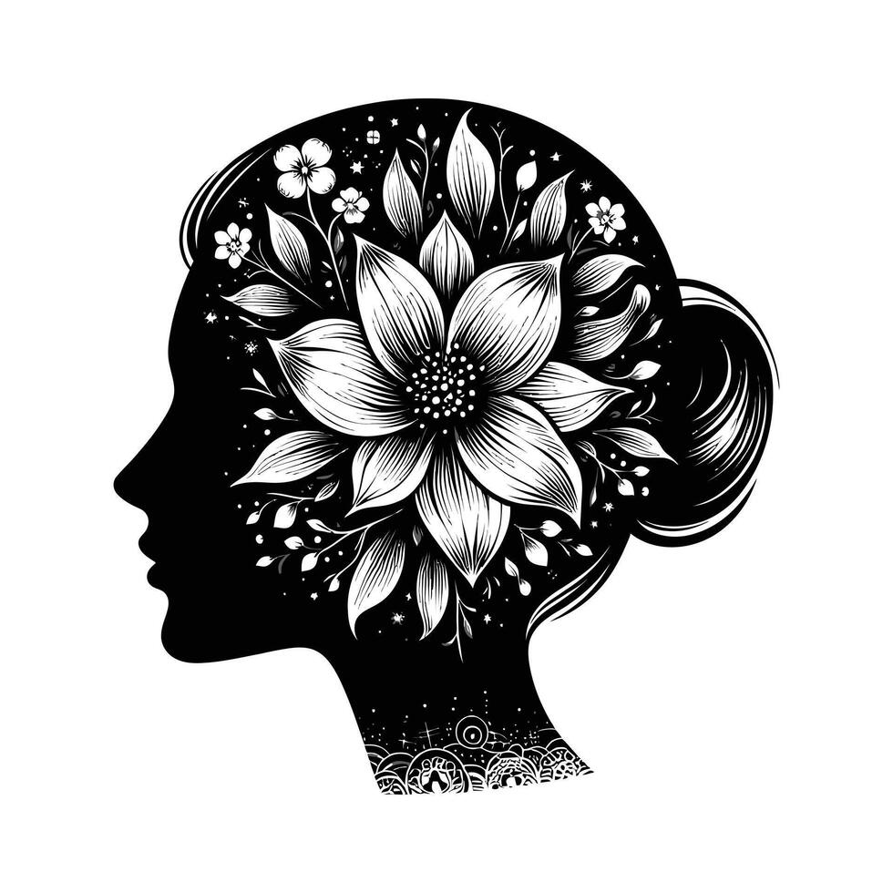 ein schön Vektor Illustration von ein Frau Kopf Silhouette mit ein Blume innen.