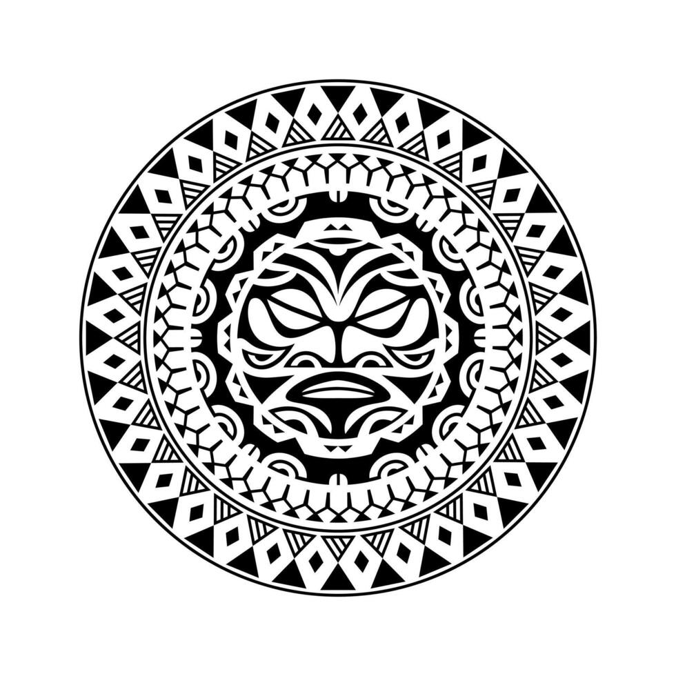 rund tatuering prydnad med solen ansikte maori stil. afrikansk, aztekisk eller maya etnisk mask. vektor