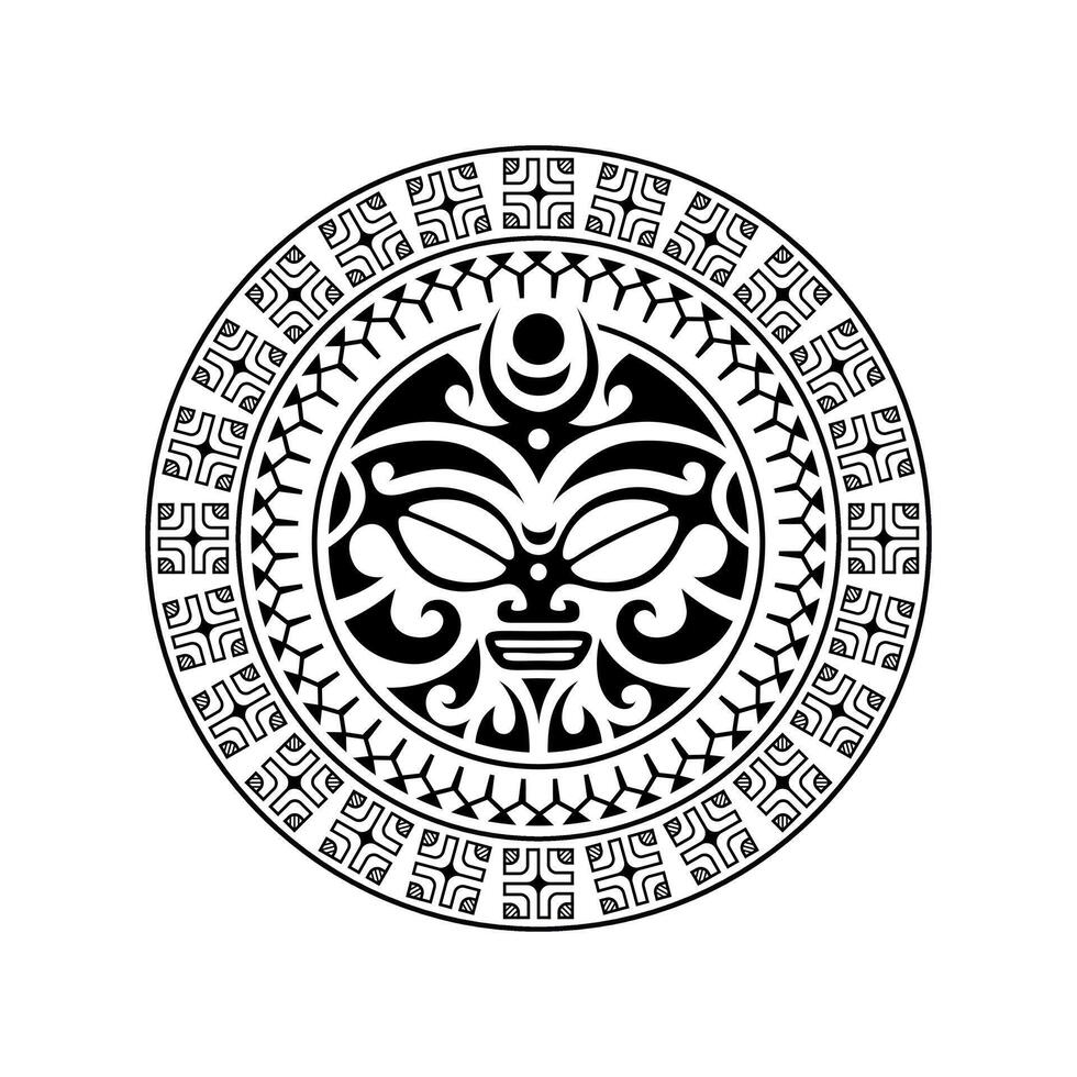 rund tatuering prydnad med solen ansikte maori stil. afrikansk, aztekisk eller maya etnisk mask. vektor