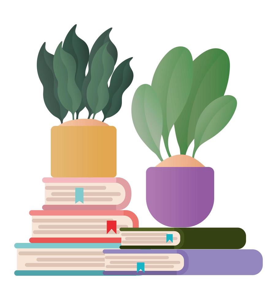 böcker med växter krukor vektor design
