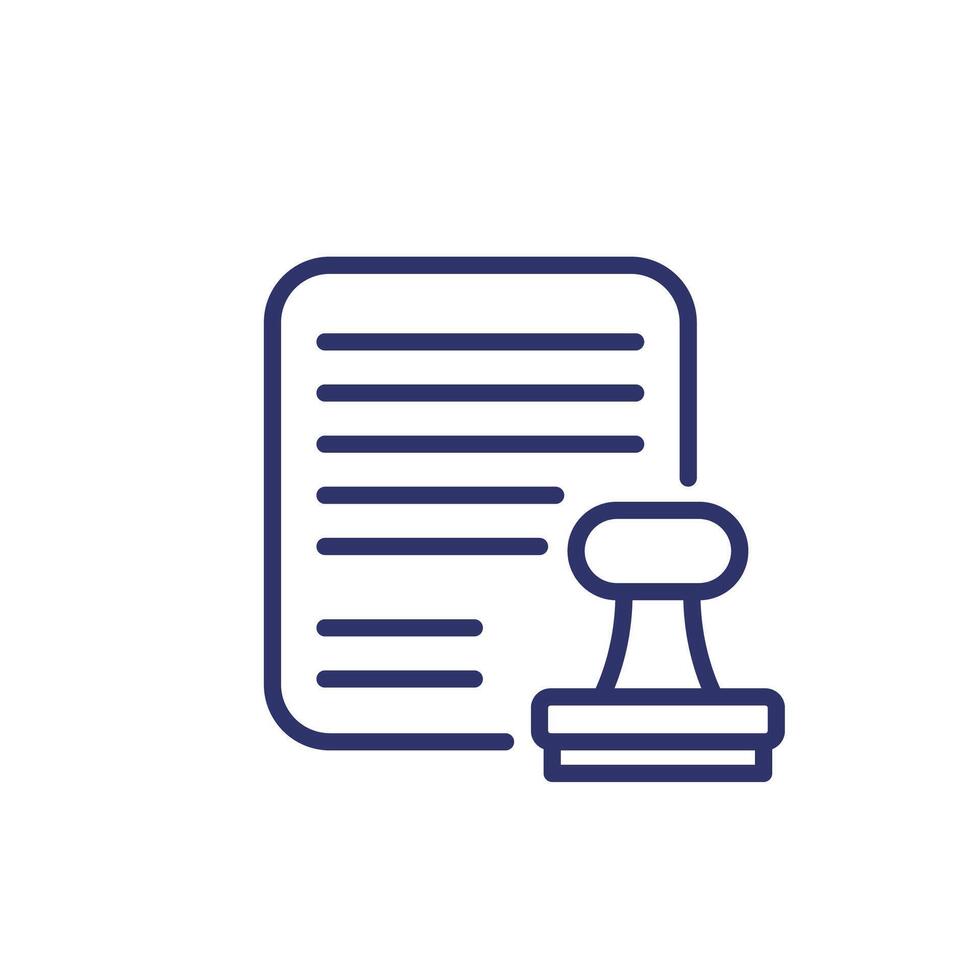 notarius publicus linje ikon, stämpel och dokumentera vektor