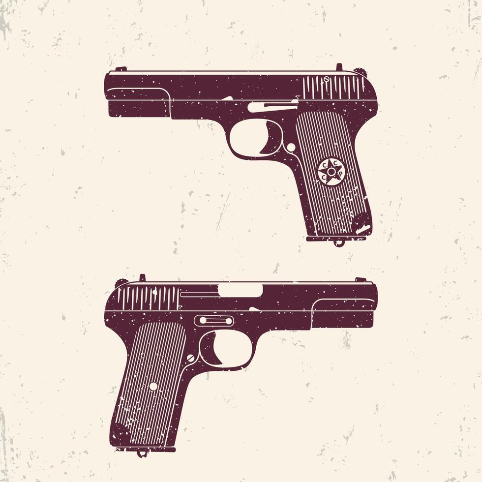 alt Sowjet Pistole, Welt Krieg 2 Pistole mit Grunge Textur vektor