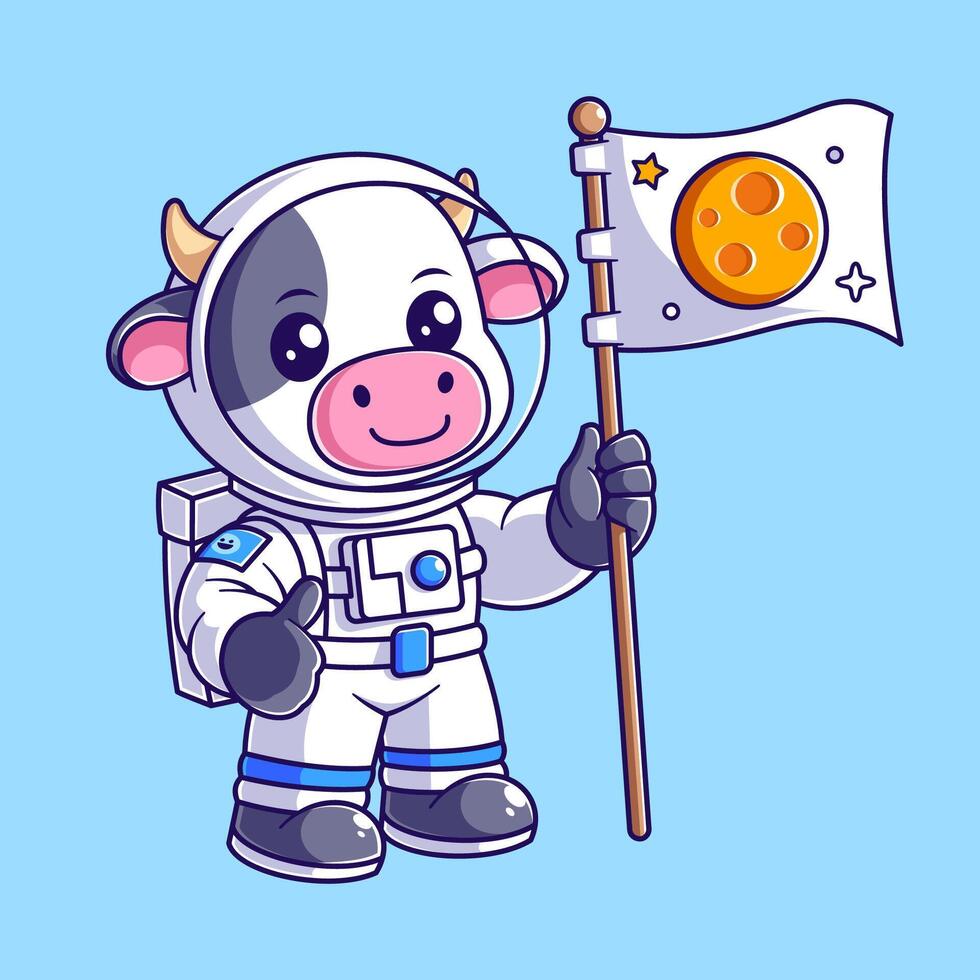 süß Kuh tragen Astronaut Jacke mit Flagge vektor