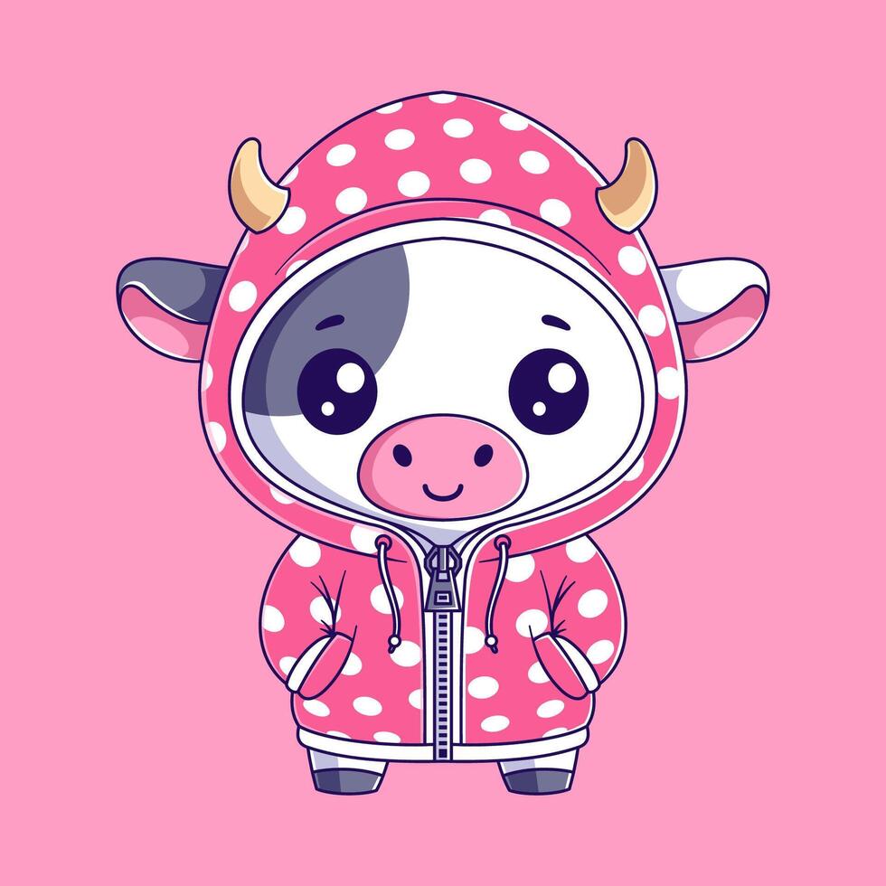 söt ko bär en rosa jacka vektor