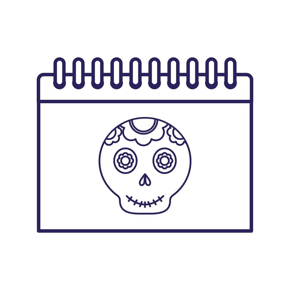 mexikansk skalle i kalender linje stilikon vektor design