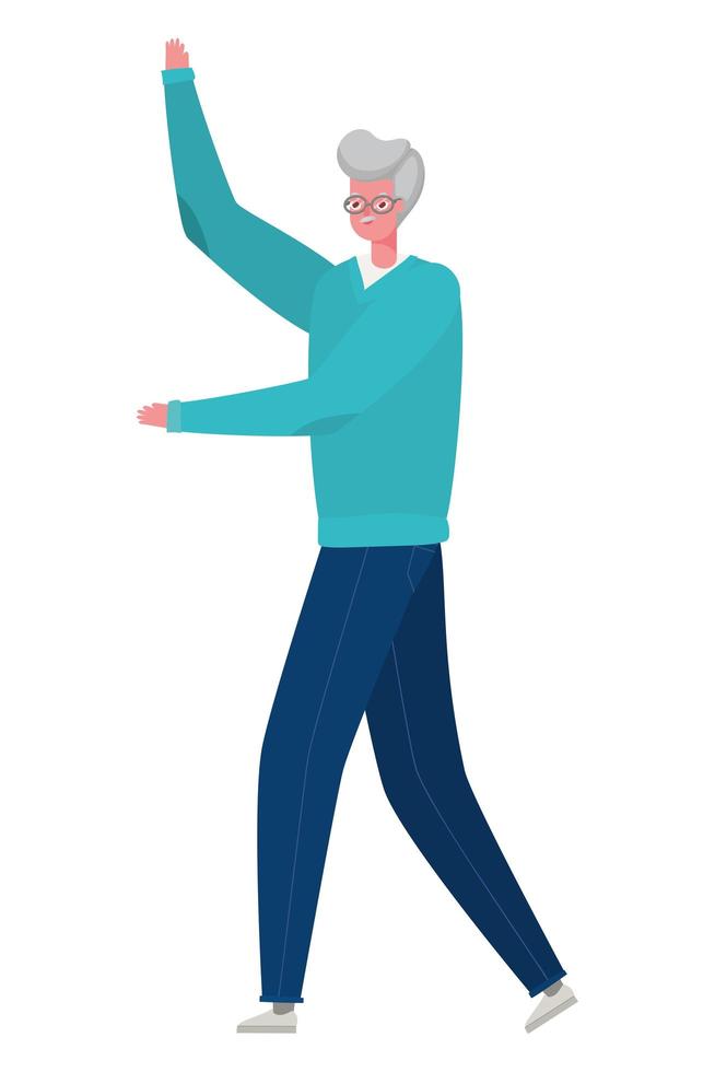 älterer Mann Cartoon mit einer Hand nach oben Vektordesign vektor