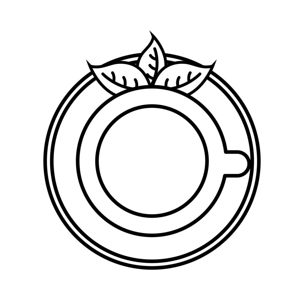 Teetasse mit Blättern Linienstil Symbol Vektor Design