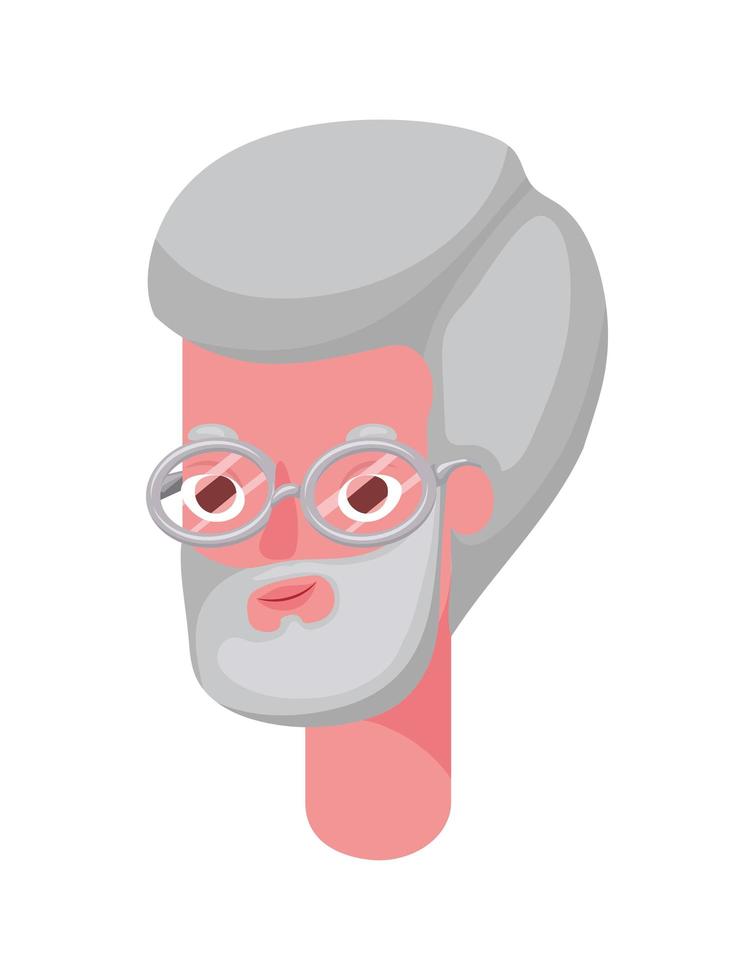 Senior Mann Cartoon Kopf mit Brille Vektor-Design vektor