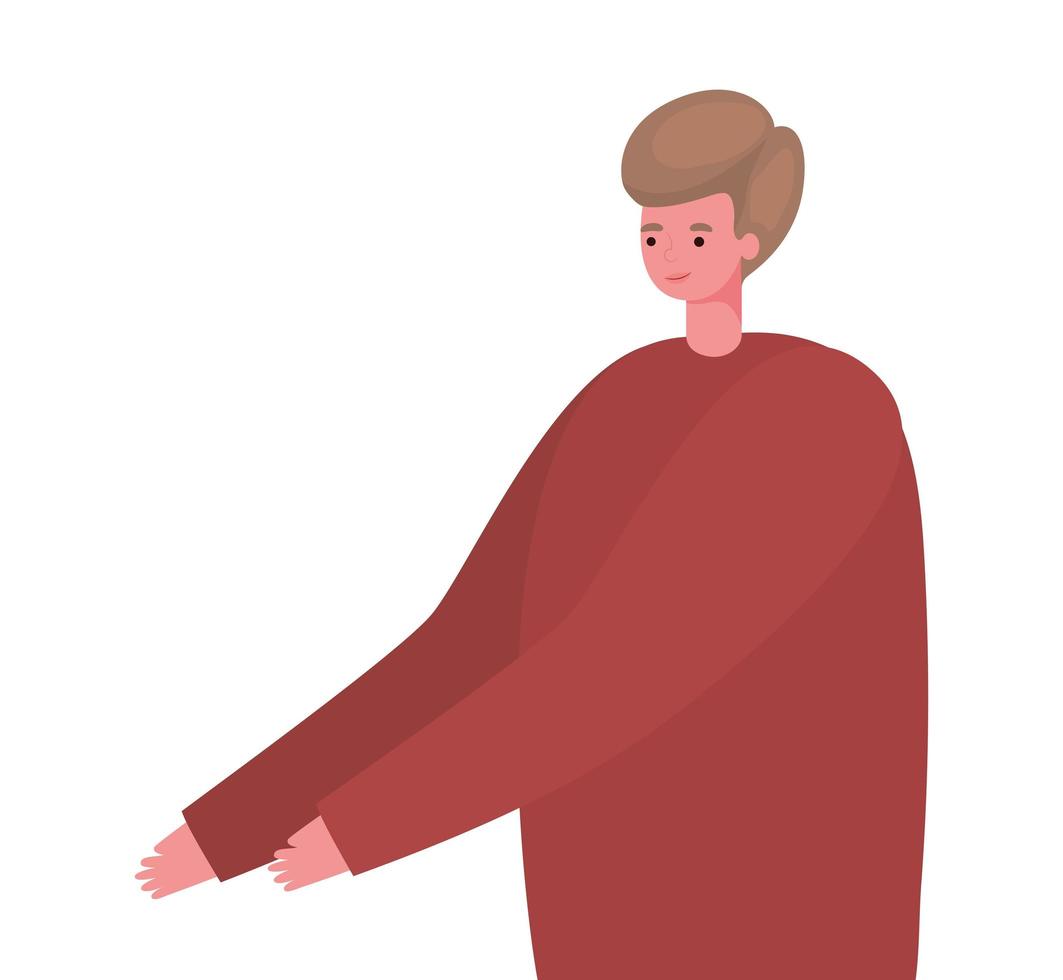 braune Haare Mann Cartoon mit rotem Pullover Vektor-Design vektor