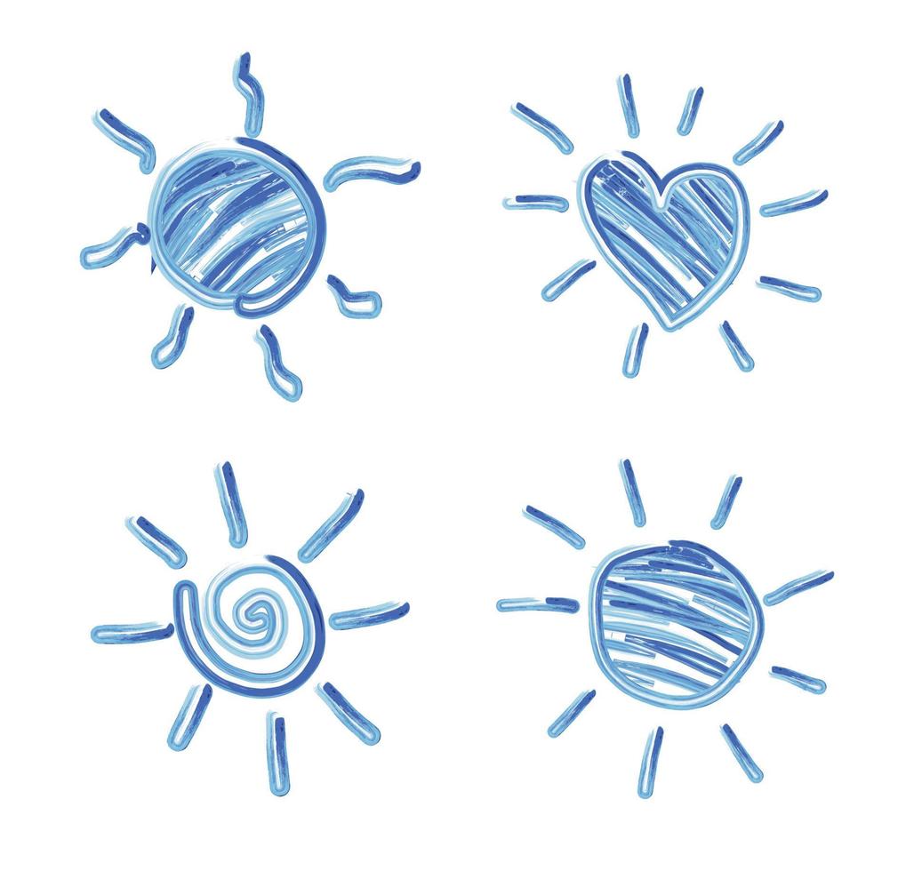 Reihe von handgezeichneten Sonnensymbolen. lustige Vektor-Doodle-Sonnen. vektor