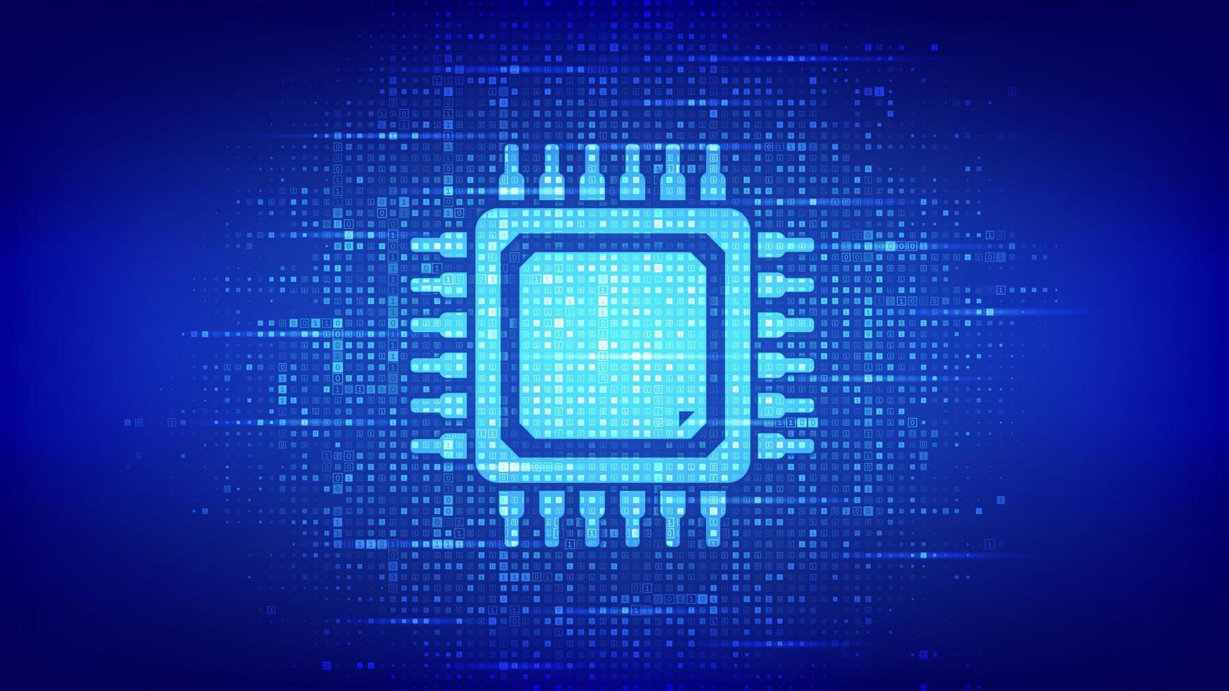 processor. cpu-mikroprocessor eller chipikon gjord med binär kod. datachip. ai chipset. digital binär data och strömmande digital kod. matrisbakgrund med siffror 1.0. vektor illustration.