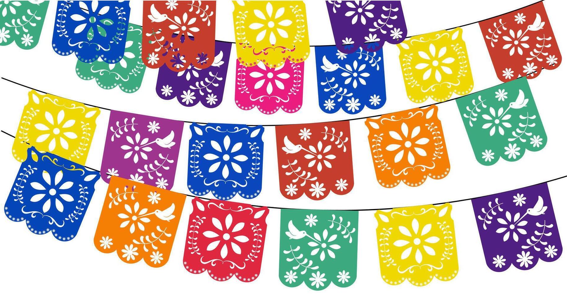 papper krans mexikansk. mång färgad mall med hängande traditionell mexikansk flaggor. vektor illustration. papel picado. isolerat på en vit bakgrund.
