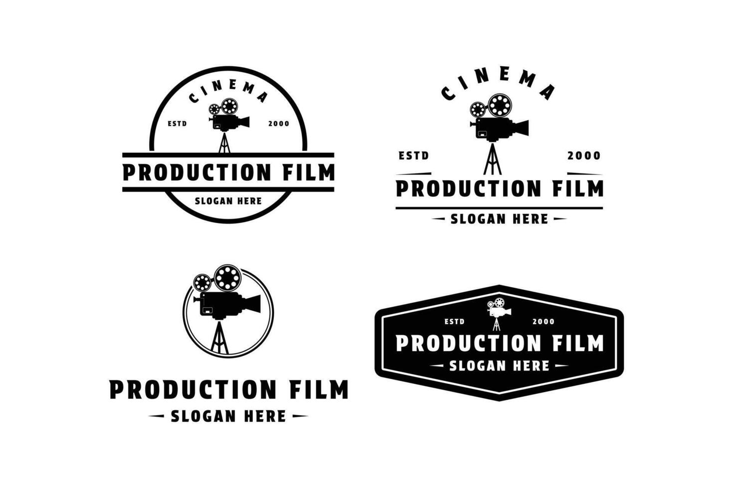 uppsättning av produktion filma video kamera logotyp design årgång retro märka och bricka vektor