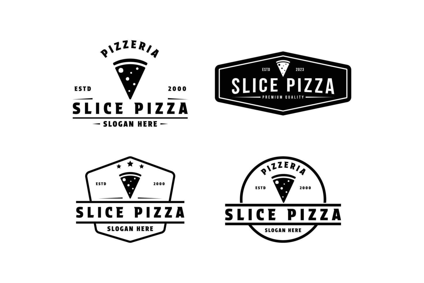 uppsättning av skiva pizza logotyp design årgång retro stämpel märka och bricka vektor