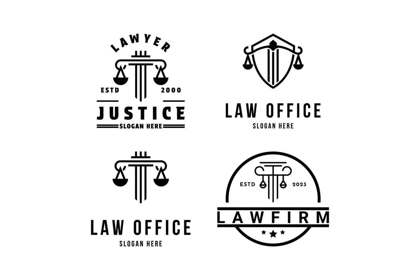 uppsättning av rättvisa advokat logotyp design begrepp aning vektor