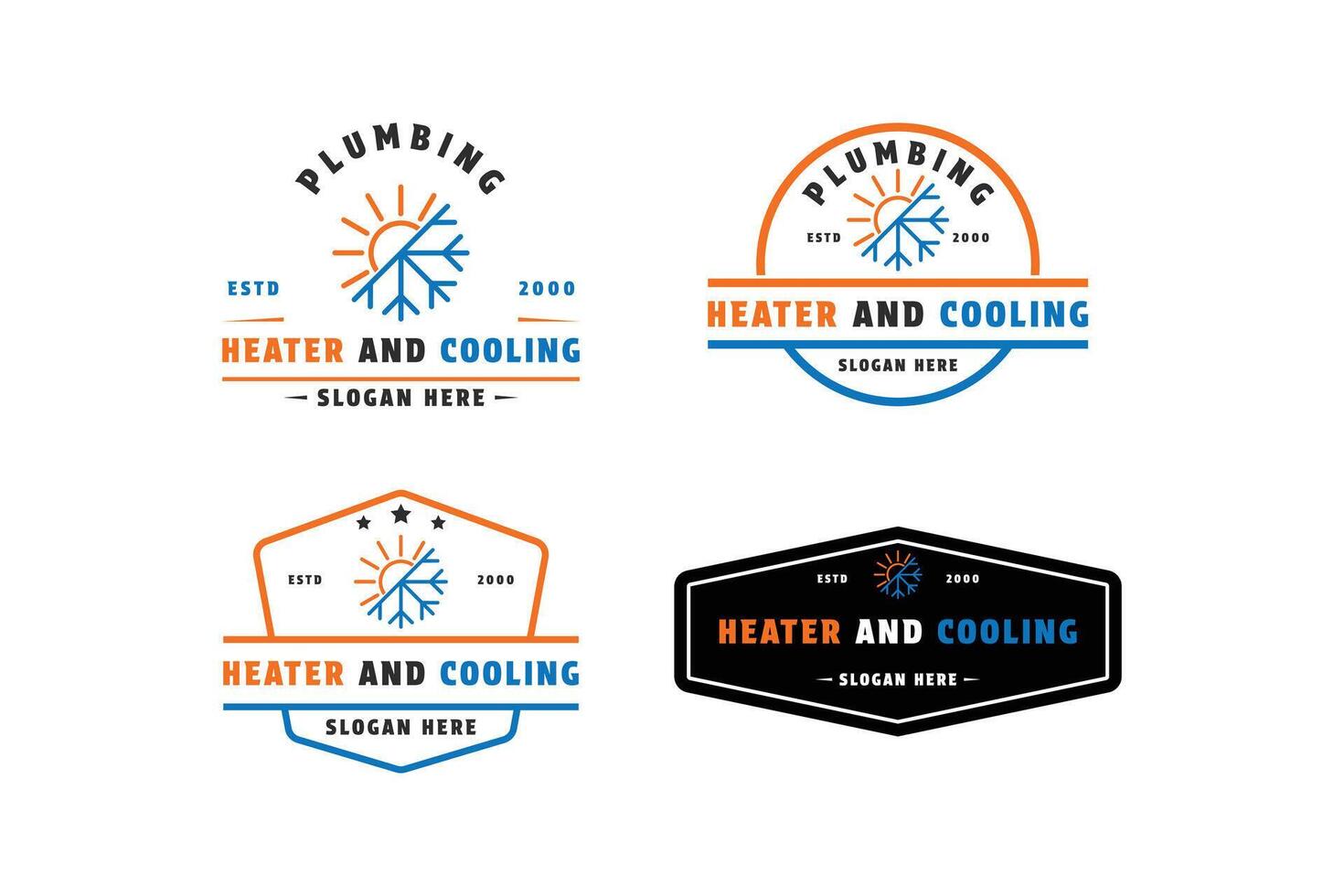 uppsättning av värmare och kyl- logotyp design årgång retro märka och bricka vektor