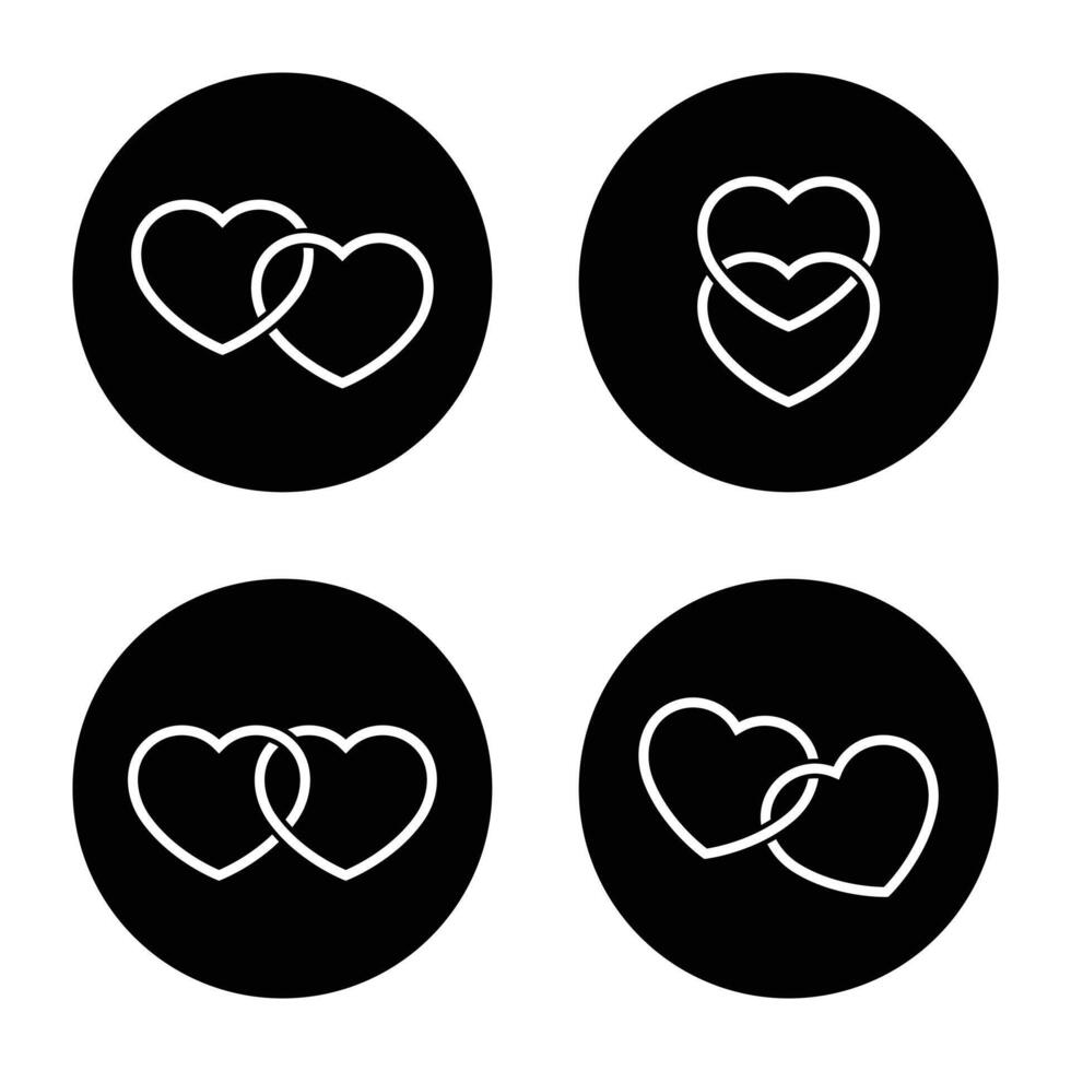 einstellen von zwei Herz Symbol Vektor auf schwarz Kreis. Paar, doppelt Liebe Konzept