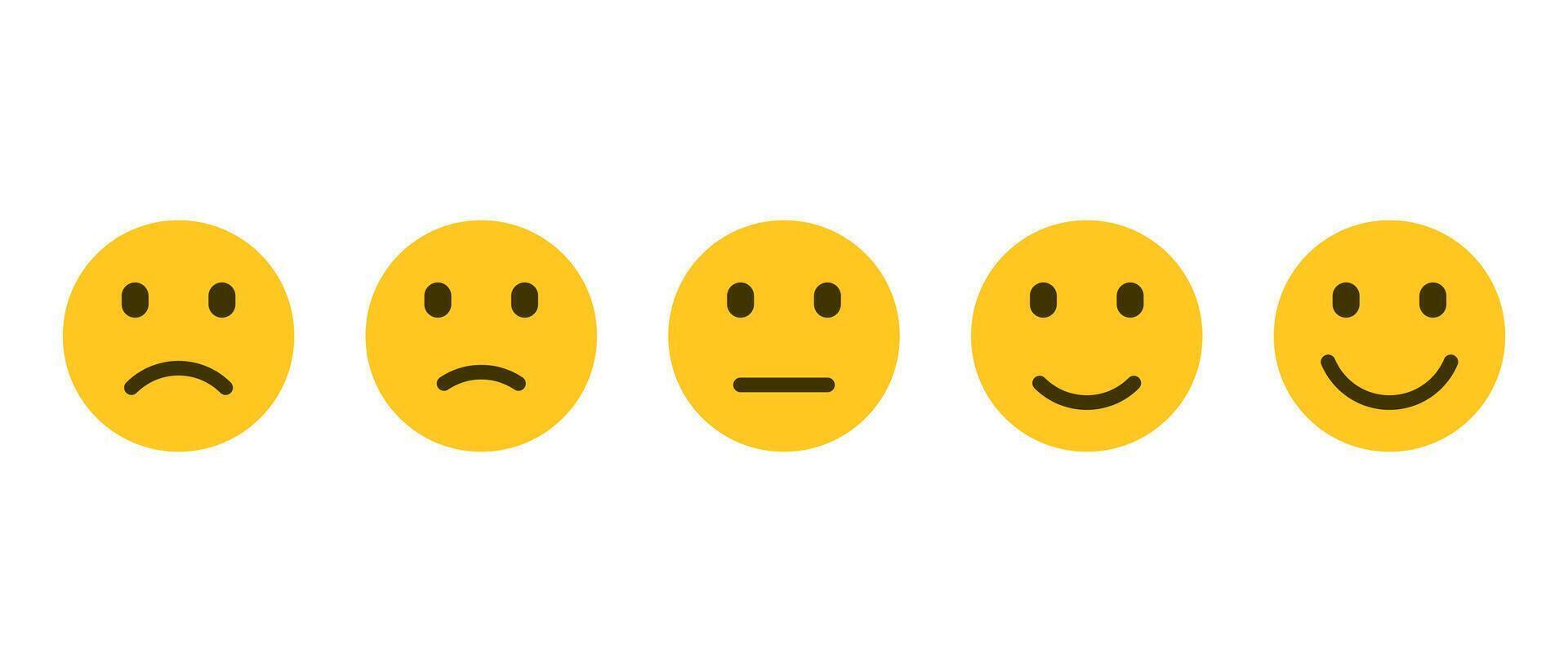 Kunde Niveau Befriedigung Emoticon Symbol Vektor im eben Stil. fünf Gesichts- Ausdruck von Feedback Zeichen Symbol