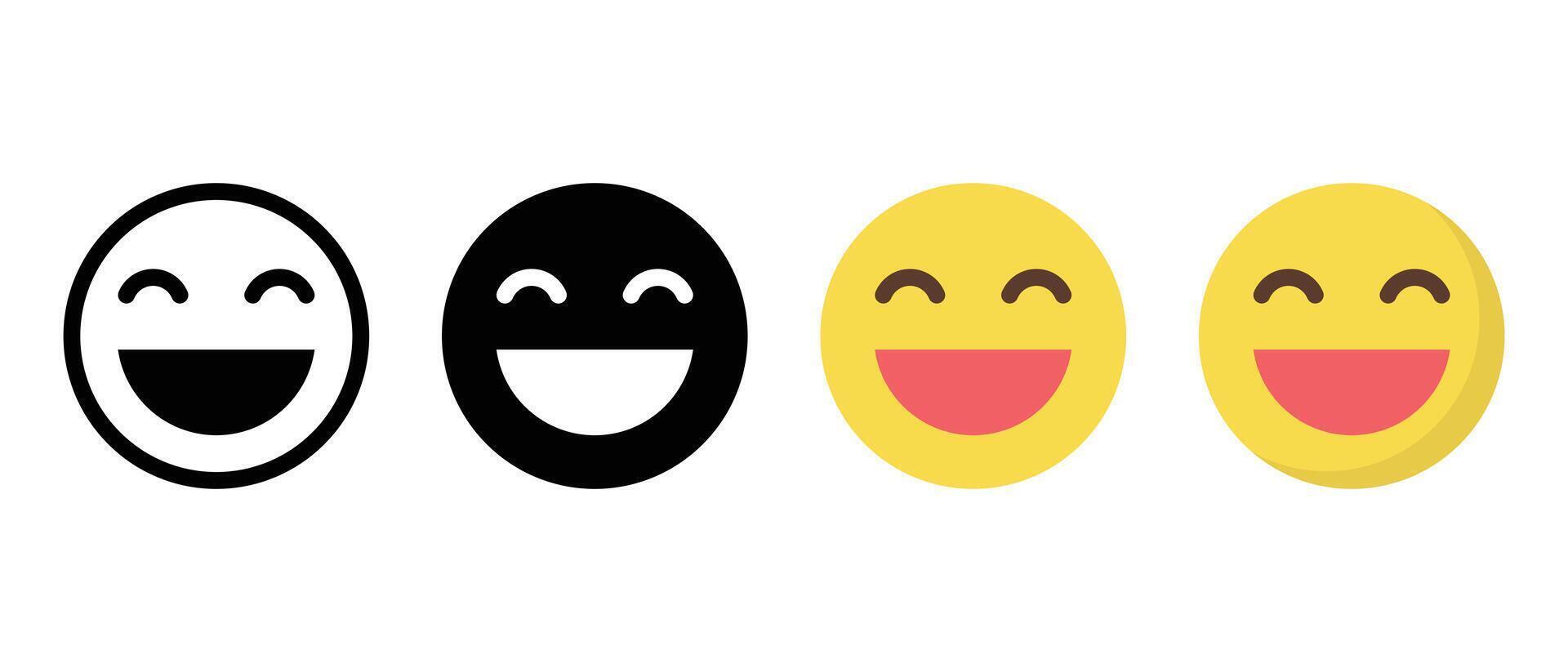 Lachen Emoticon mit geschlossen Augen im eben Stil. lol glücklich Gesicht Emoji Symbol Vektor