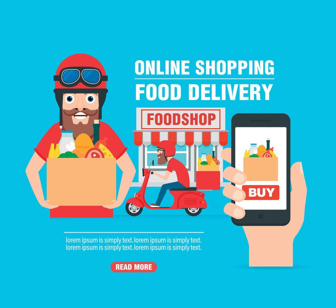 online Einkaufen. Essen Lieferung Bedienung Konzept modern Design eben vektor