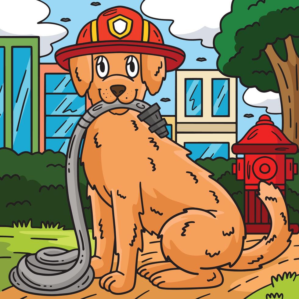 brandman hund färgad tecknad serie illustration vektor