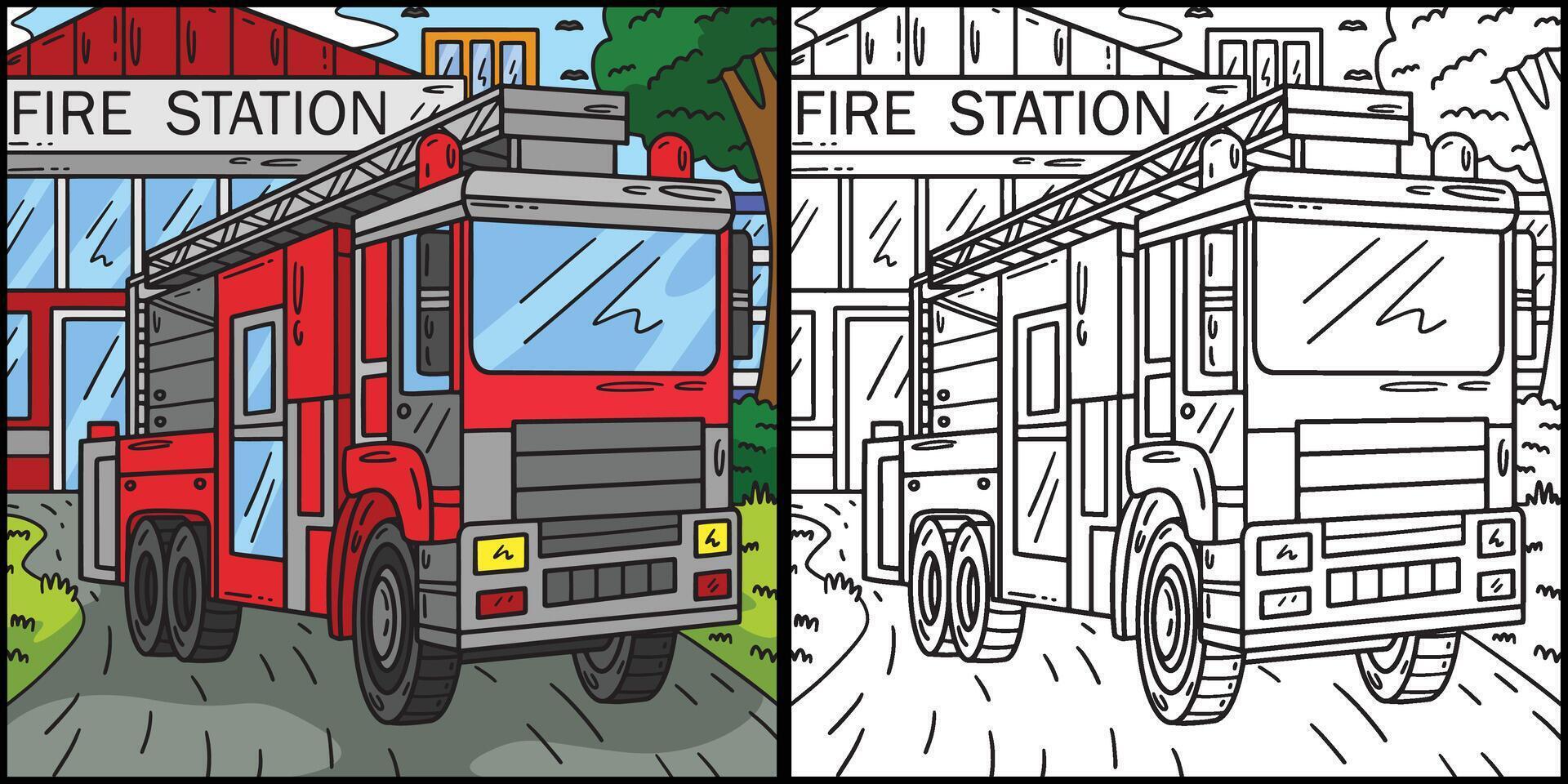 Feuerwehrmann LKW Färbung farbig Illustration vektor