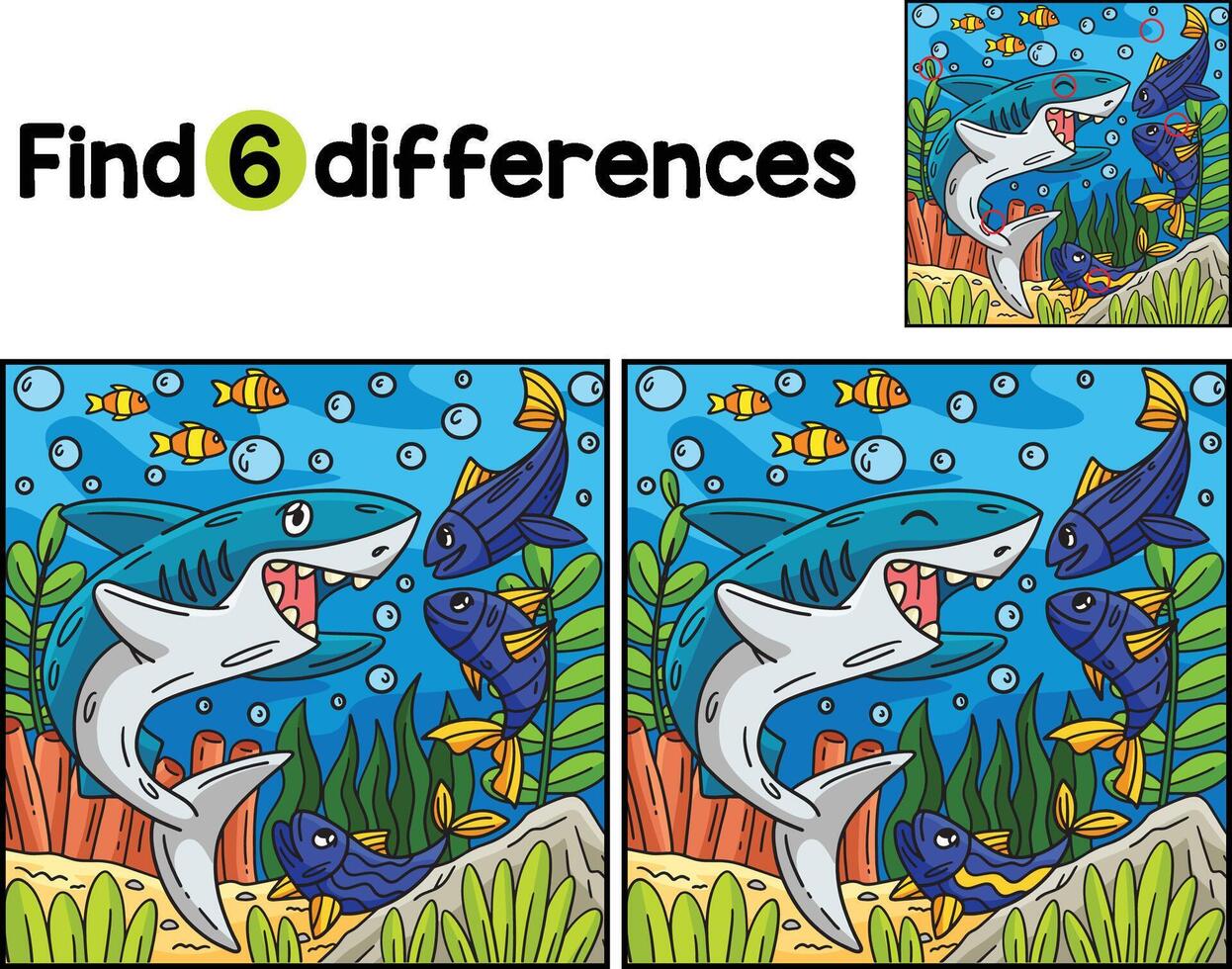 Hai und Fisch Freund finden das Unterschiede vektor