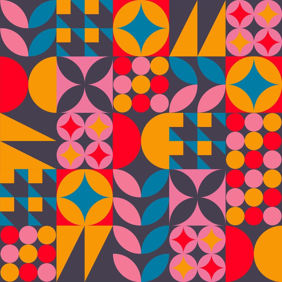 neo geometrisk sömlös mönster bauhaus stil, färgrik geometrisk mosaik- sömlös mönster illustration med kreativ abstrakt former vektor