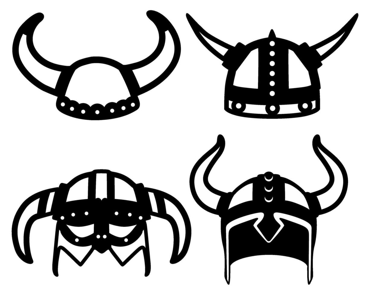 einstellen Wikinger Helm Symbol Rüstung Logo Vektor Illustration