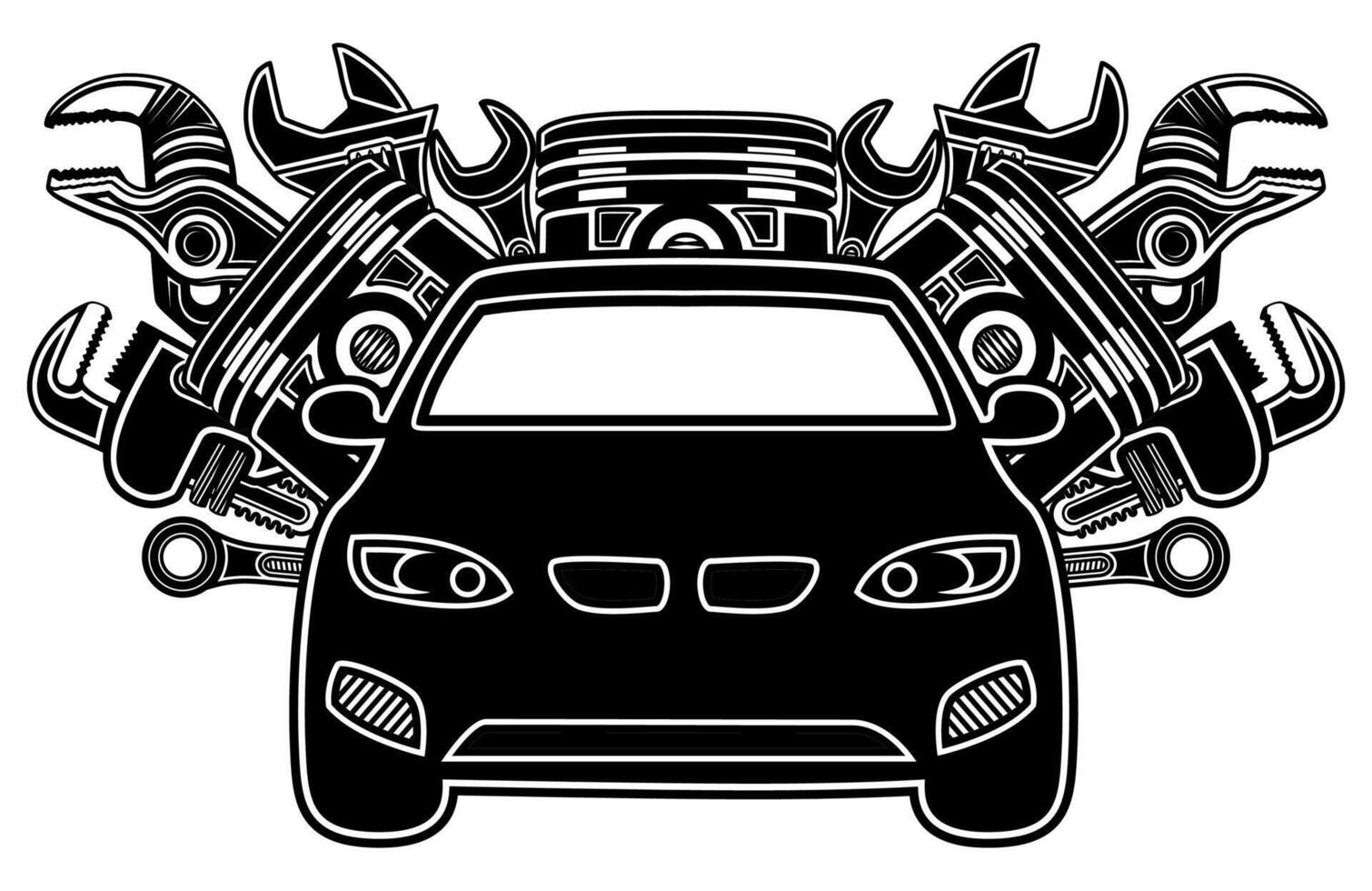 Mechaniker Auto Bedienung Symbol Logo Jahrgang einfarbig Vektor Illustration