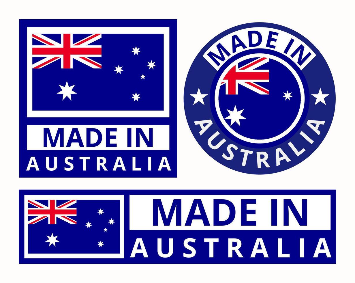 vektor uppsättning tillverkad i Australien design produkt etiketter företag ikoner illustration